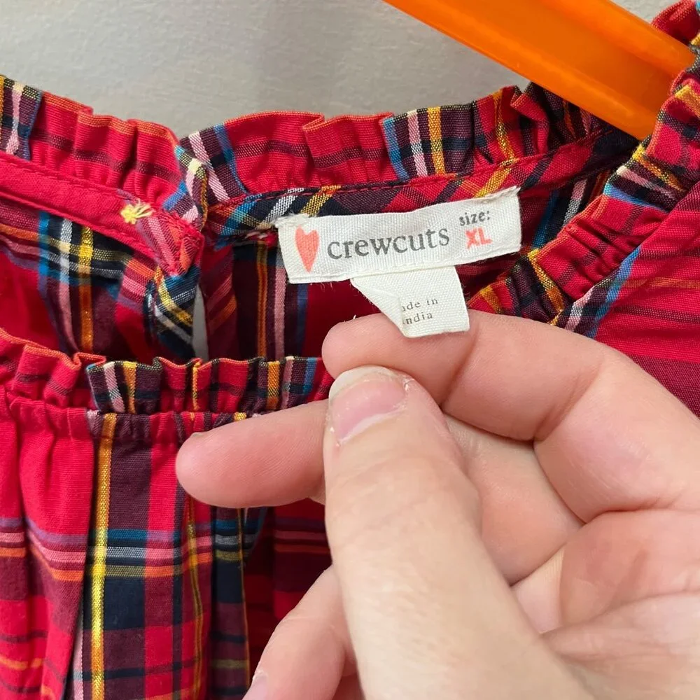 Crwecuts Girls' tiered‎ top in red Stewart tartan- XL
